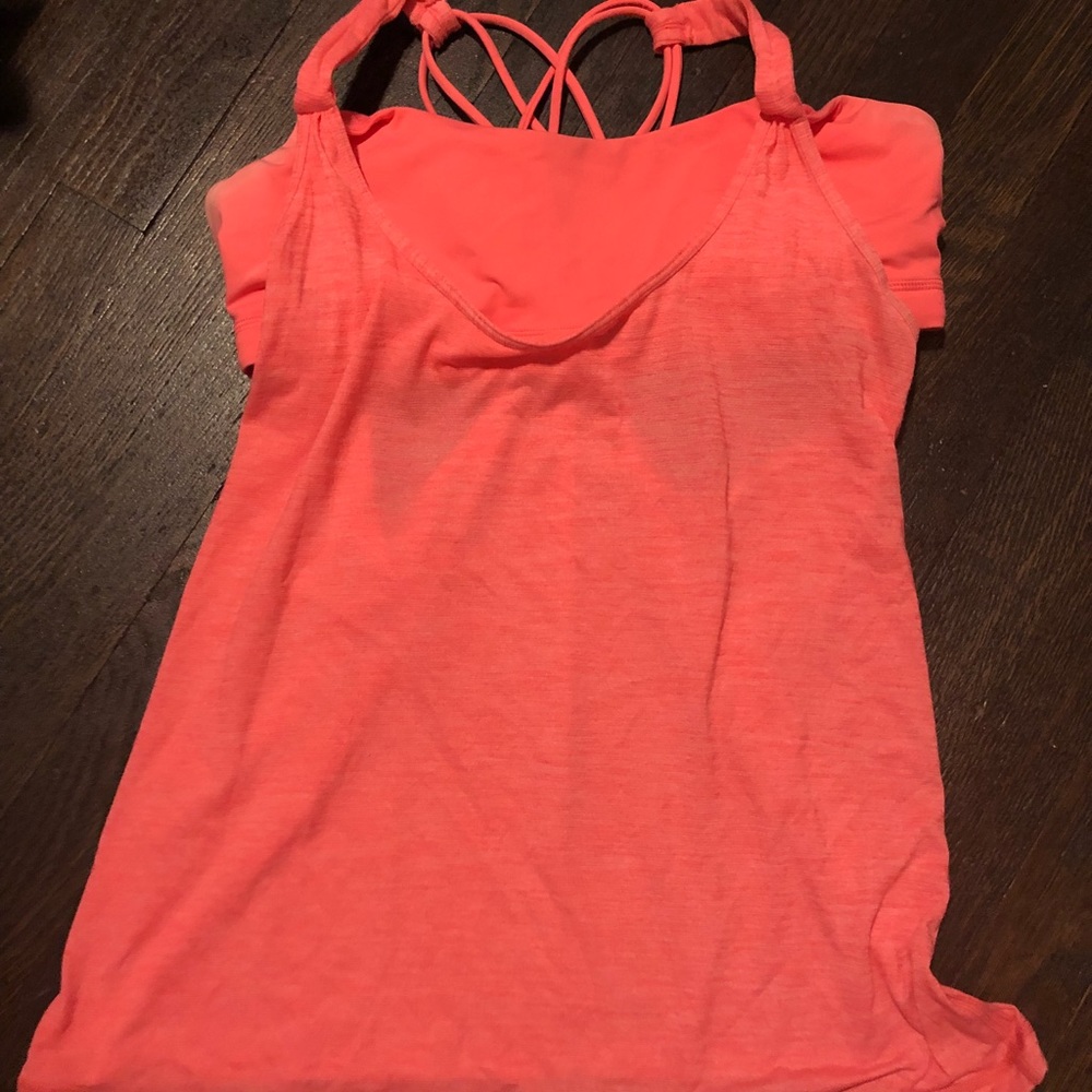 Lululemon peach/coral tank with attached bra